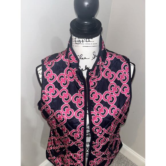 Crown & Ivy Puffer Vest Pink & Navy PL Women’s Full Zip Front W/ Zip Pockets - Picture 3 of 10